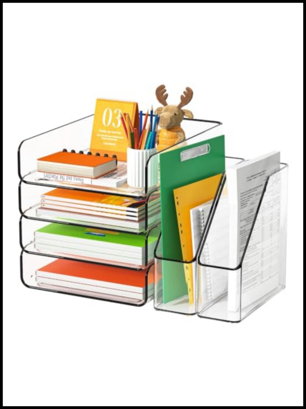 4-Tier Acrylic Paper Tray Organizer Bookends Desk File Letter Organizer